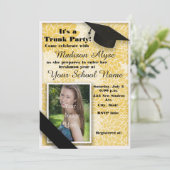 イエローブラックフローラトランクカレッジパーティー写真 招待状 (スタンド正面)