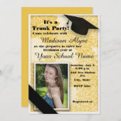 イエローブラックフローラトランクカレッジパーティー写真 招待状 (正面/裏面)