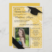 イエローブラックフローラトランクカレッジパーティー写真 招待状 (正面/裏面)