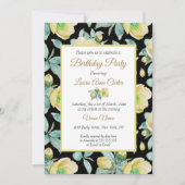 イエローブラックフローラ水彩誕生日パーティー 招待状 (正面)