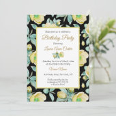 イエローブラックフローラ水彩誕生日パーティー 招待状 (スタンド正面)