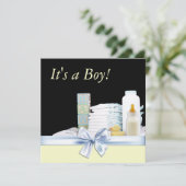 イエローブラックブルー男の赤ちゃんシャワー 招待状 (スタンド正面)