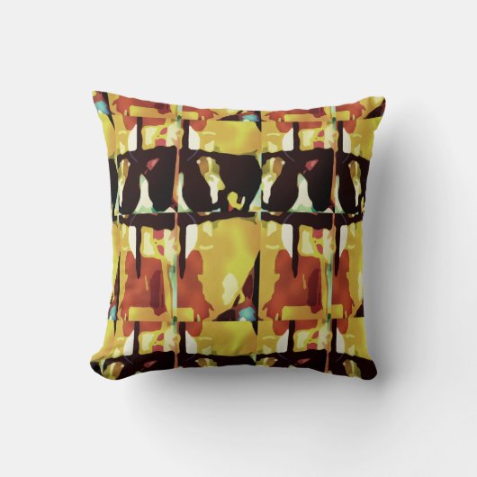 イエローブラックラスト大タイル抽象芸術アートデザイン クッション (正面)