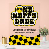 イエローブラックレトロワンハッピードゥード誕生日ウェルカム アクリルサイン (ウェディング)