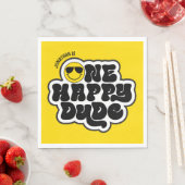 イエローブラックレトロワンハッピードダード1st誕生日 スタンダードランチョンナプキン (インサイチュ)