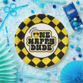 イエローブラックレトロワンハッピードダード1st誕生日 ペーパープレート (パーティー)