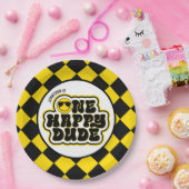 イエローブラックレトロワンハッピードダード1st誕生日 ペーパープレート (パーティー)