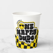 イエローブラックレトロワンハッピードダード1st誕生日 紙コップ (裏面)