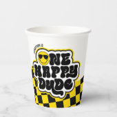 イエローブラックレトロワンハッピードダード1st誕生日 紙コップ (正面)
