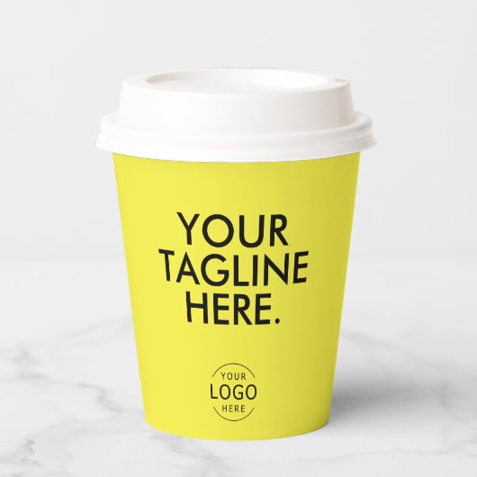 イエローブラックロゴQRコード会社スワッグ 紙コップ (正面)