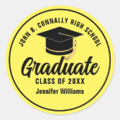 イエローブラック卒業生パーソナライズされた成 ラウンドシール (正面)