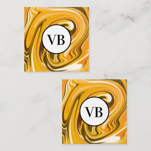 イエローブラック大理石を注ぐマーブル名前モノグラム スクエア名刺 (正面/裏面)