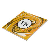 イエローブラック大理石を注ぐマーブル名前モノグラム タイル (側面)