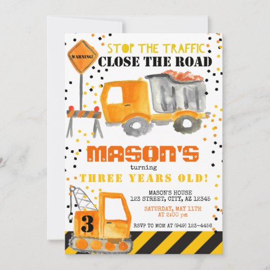 イエローブラック建築ゾーンダンプトラックパーティー 招待状 (正面)