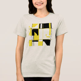 イエローブラック抽象芸術コンテンポラリーチェッカーボード トライブレンドTシャツ