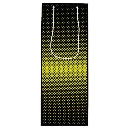 イエローブラック水玉模様ハーフトーン背景 ワインギフトバッグ (正面)