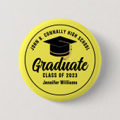 イエローブラック高校卒業名前をカスタムするラベル 缶バッジ (正面)
