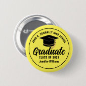 イエローブラック高校卒業名前をカスタムするラベル 缶バッジ (正面&裏面)