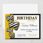 イエローブラック&ホワイトバタフライ誕生日招待状 招待状 (正面/裏面)