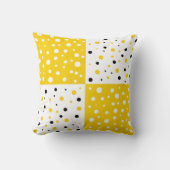 イエローブラック&ホワイト水玉模様カラーブロック クッション (正面)