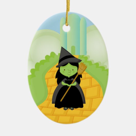 イエローブリックロードクリスマスオーナメントに魔女 セラミックオーナメント (正面)