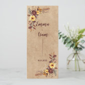 イエローブルガンディーオータムフローラ結婚式 プログラムカード 招待状 (スタンド正面)