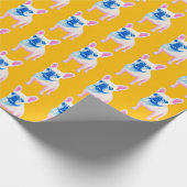 イエローブルーとピンクのブフランスのルドッグアート ラッピングペーパー (角)