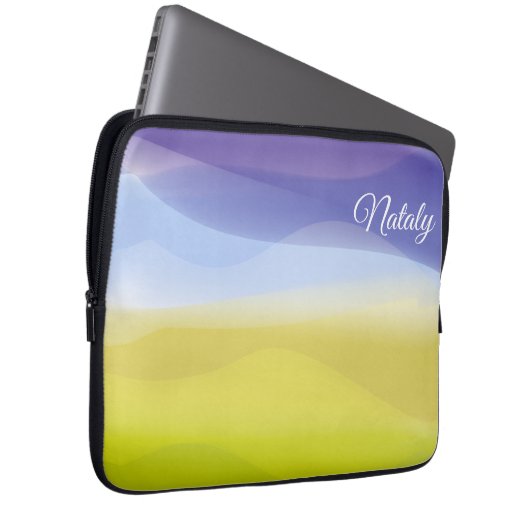 イエローブルーのミニマリストと名前Electronicsバッグ ラップトップスリーブ (正面右)