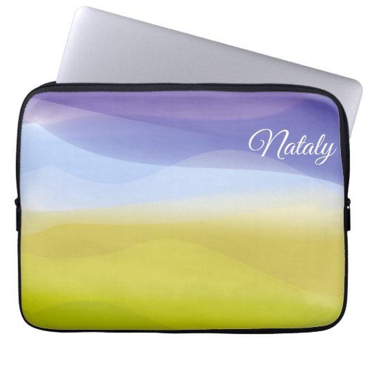 イエローブルーのミニマリストと名前Electronicsバッグ ラップトップスリーブ (正面)