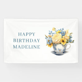 イエローブルーの花のティーカップ 誕生日 横断幕