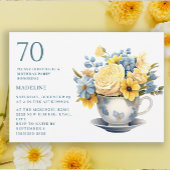 イエローブルーの花のティーカップ 70歳の誕生日 招待状