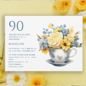 イエローブルーの花のティーカップ 90歳の誕生日  招待状