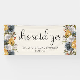 イエローブルーの花柄 ウェディングシャワー "Yes" サイン 横断幕
