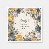 イエローブルーウォーターカラーフローラブライダルシャワー スタンダードカクテルナプキン (正面)