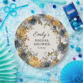 イエローブルーウォーターカラーフローラブライダルシャワー ペーパープレート (パーティー)