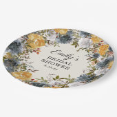 イエローブルーウォーターカラーフローラブライダルシャワー ペーパープレート (アングル)