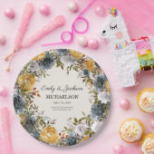 イエローブルーウォーター結婚カラーフローラの新郎新婦 ペーパープレート (パーティー)