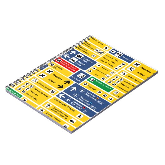 イエローブルーカラフルエアポートシンボルや象徴ボード ノートブック (左側)