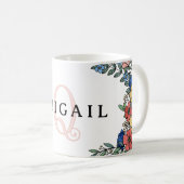 イエローブルーカラフルコーラルフローラモノグラム コーヒーマグカップ (正面右)