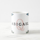 イエローブルーカラフルコーラルフローラモノグラム コーヒーマグカップ (中央)