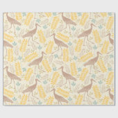 イエローブルーカーメル春フローラとクレーンパターン ラッピングペーパー (フラット)