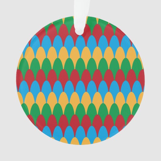 イエローブルーグリーンとレッドジオメトリックスキャロップ オーナメント (正面)