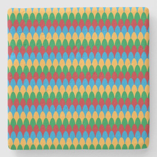 イエローブルーグリーンとレッドジオメトリックスキャロップ ストーンコースター (正面)