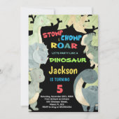 イエローブルーグリーン恐竜誕生日招待状 招待状 (正面)