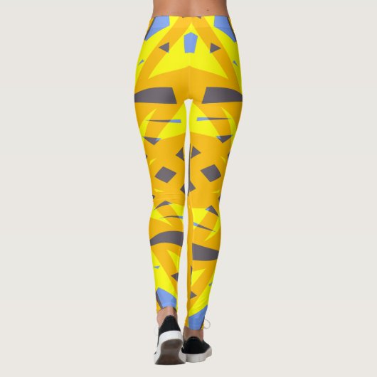 イエローブルーグレー鮮やか抽象芸術幾何学的 レギンス (裏面)