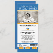 イエローブルーサッカーチケットブライダルシャワー 招待状 (正面/裏面)