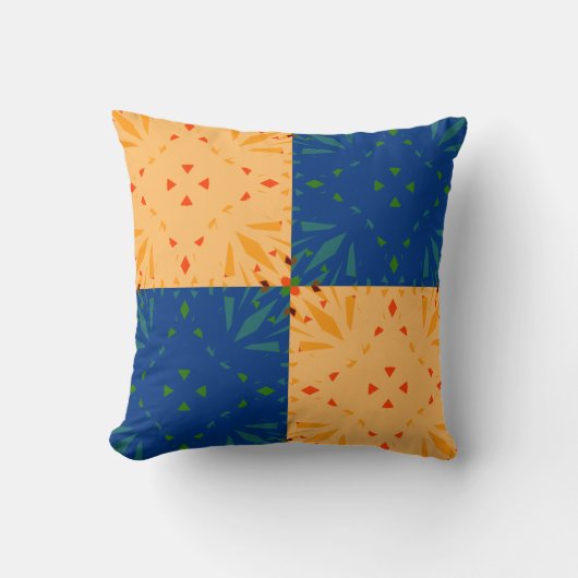 イエローブルージオメトリック子供部屋デコールパッチワーク クッション (正面)