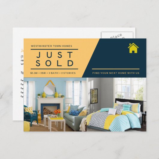 イエローブルージャスト実在不動産広告テンプレート ポストカード (正面/裏面)