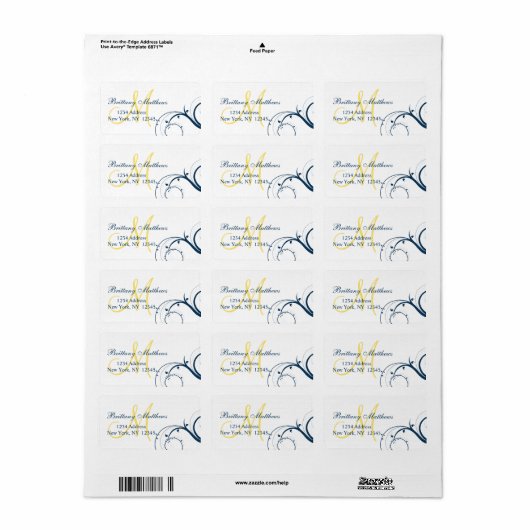 イエローブルースワールウェディングRSVP住所 シール (フルシート)