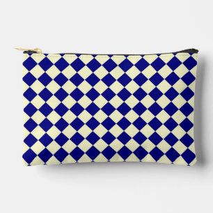 イエローブルーチェッカーダイヤモンドパターン 小 アクセサリーポーチ